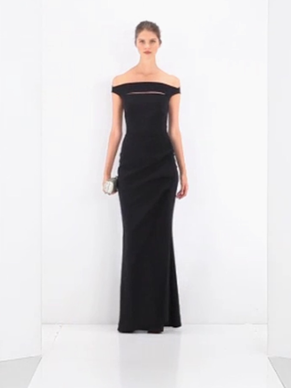 Chiara Boni La Petite Robe Black Off-Shoulder Gown with Front Cutout